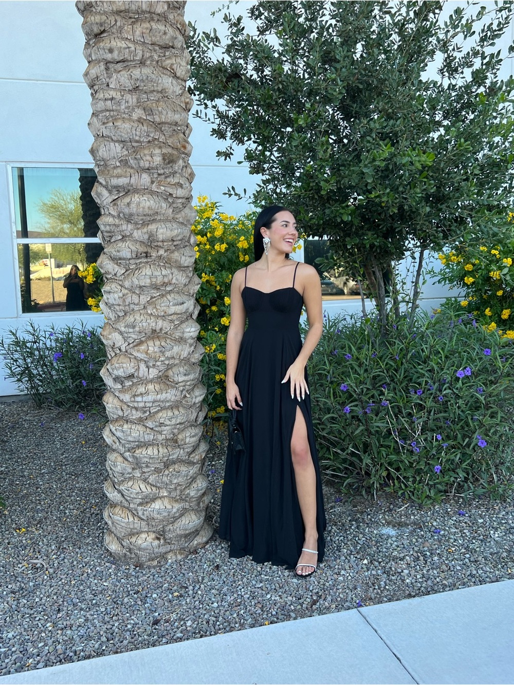 Lulu's Black Spaghetti-Strap Prom Gown with High Slit